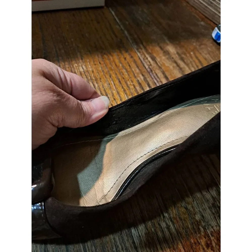 6.5M Alex Marie Brown Ran Round Toe Slip On Animal Print Low Wedge Heel Shoes